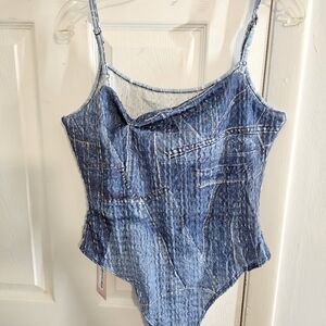 Blue Denim Patchwork Jumpsuit